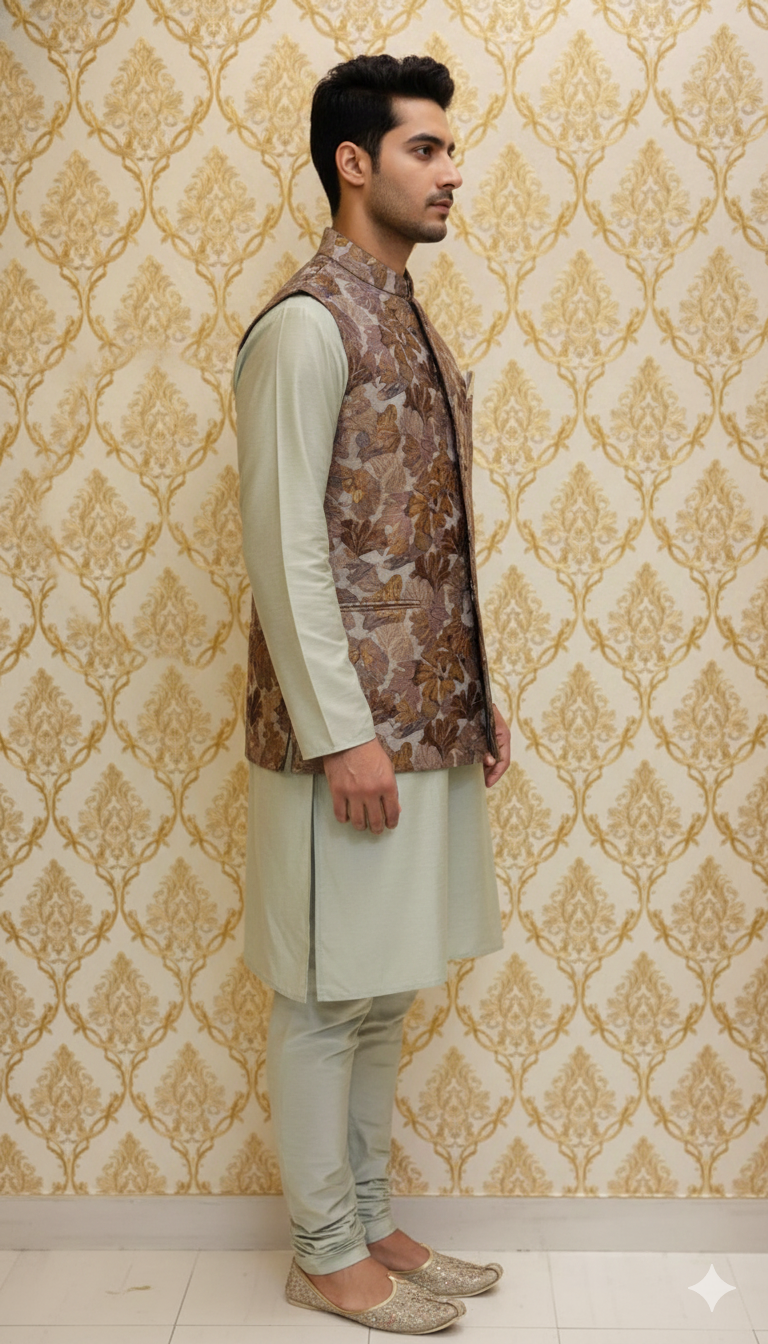 Mint Green Sherwani with Waistcoat
