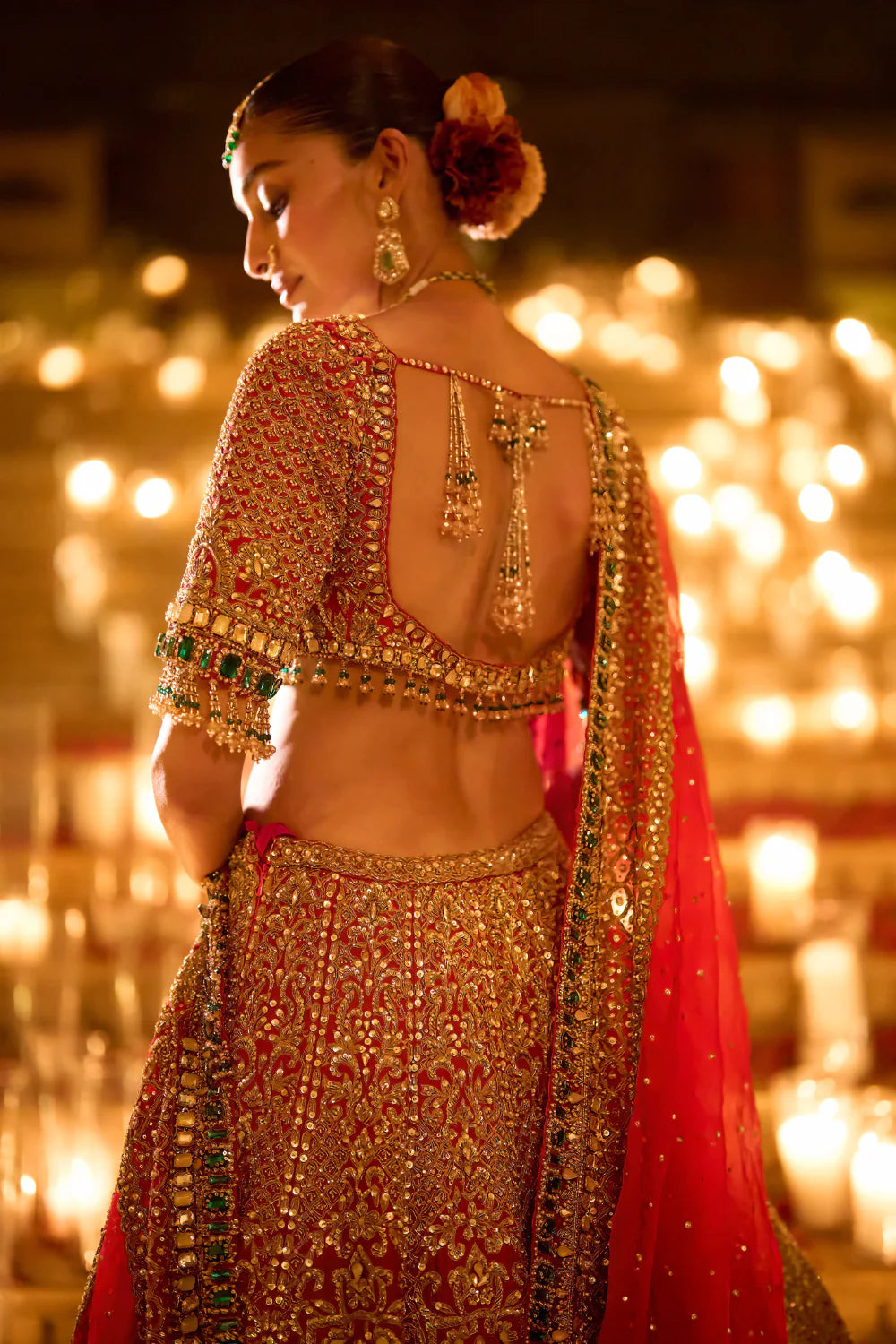 Seema Gujral - Red &amp; Emerald Zardosi Lehenga Set