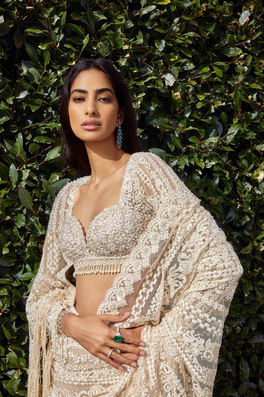 Seema Gujral - Powder Peach Stripe Saree