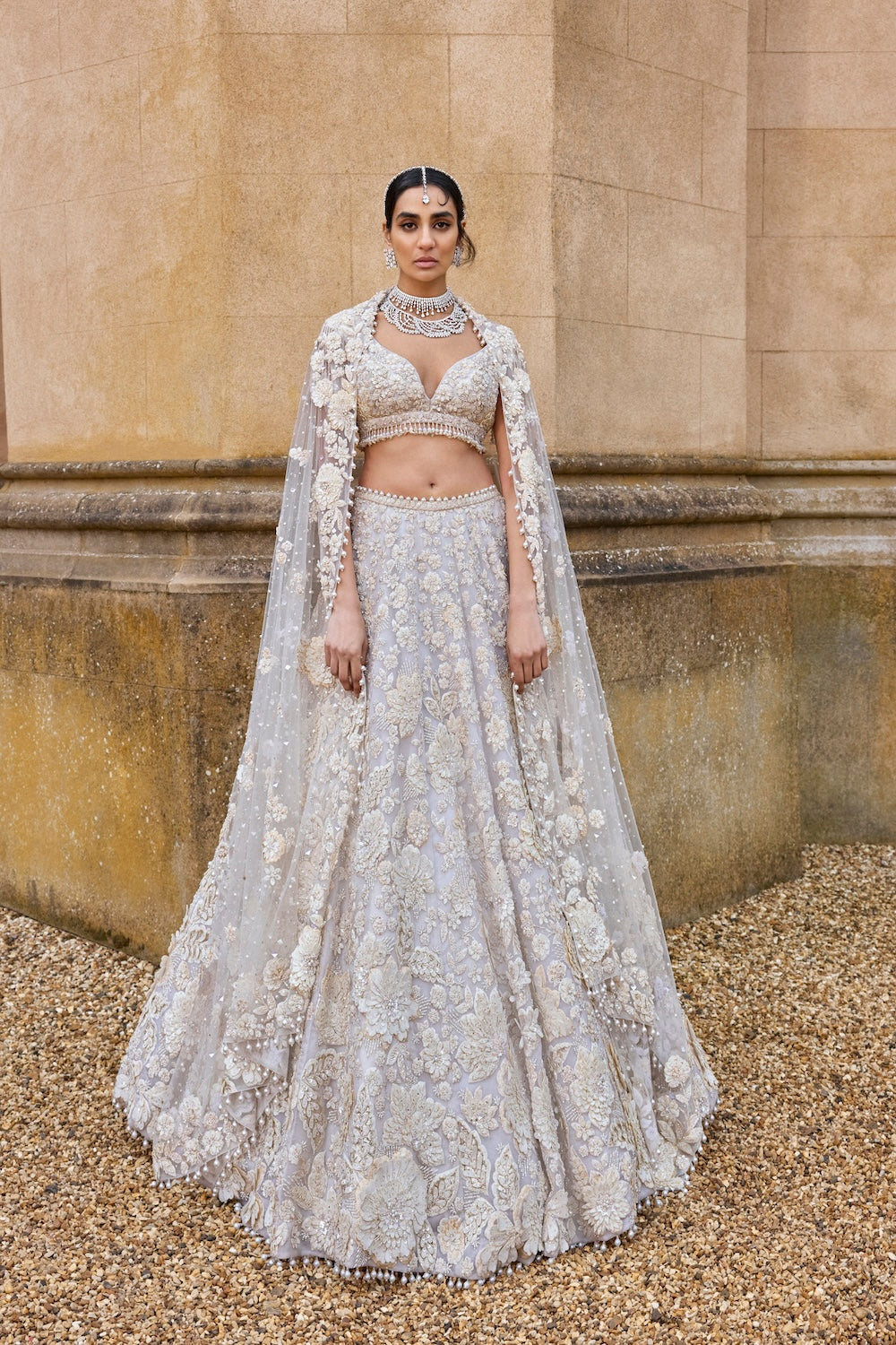 Seema Gujral - Ivory Three-Dimensional Lehenga Set
