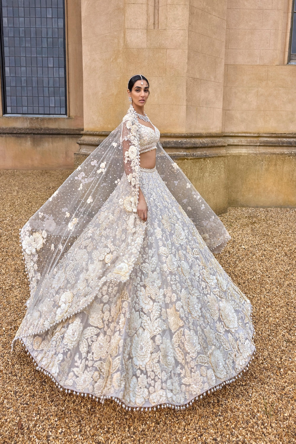 Seema Gujral - Ivory Three-Dimensional Lehenga Set