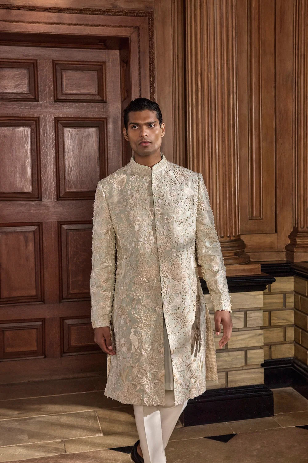 Seema Gujral - Sea Green Three Dimensional Floral Sherwani Set