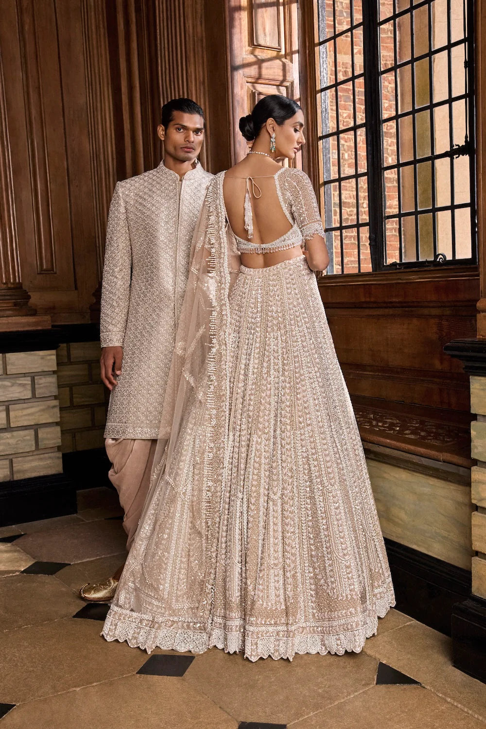 Seema Gujral - Champagne Thread Sequin Sherwani Set