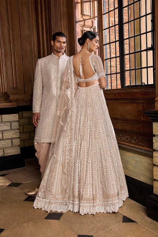 Seema Gujral - Champagne Thread Sequin Sherwani Set