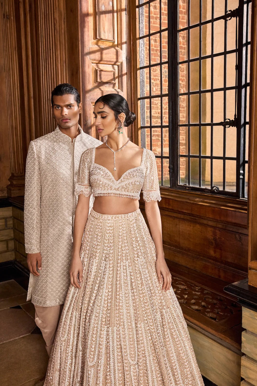 Seema Gujral - Champagne Thread Sequin Sherwani Set