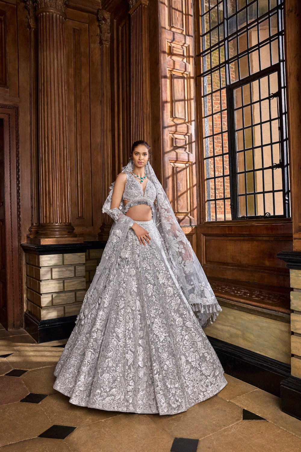 Seema Gujral - Metallic Silver Lehenga Set VAMA DESIGNS Indian Bridal Couture Seema Gujral - Metallic Silver Lehenga Set VAMA DESIGNS Indian Bridal Couture