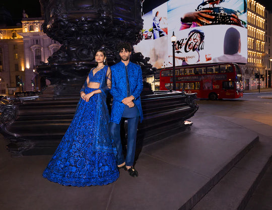 Seema Gujral - Blue Thread Work Sherwani Set