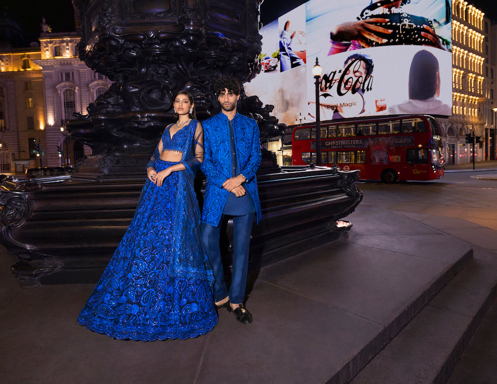 Seema Gujral - Blue Paisley Lehenga Set