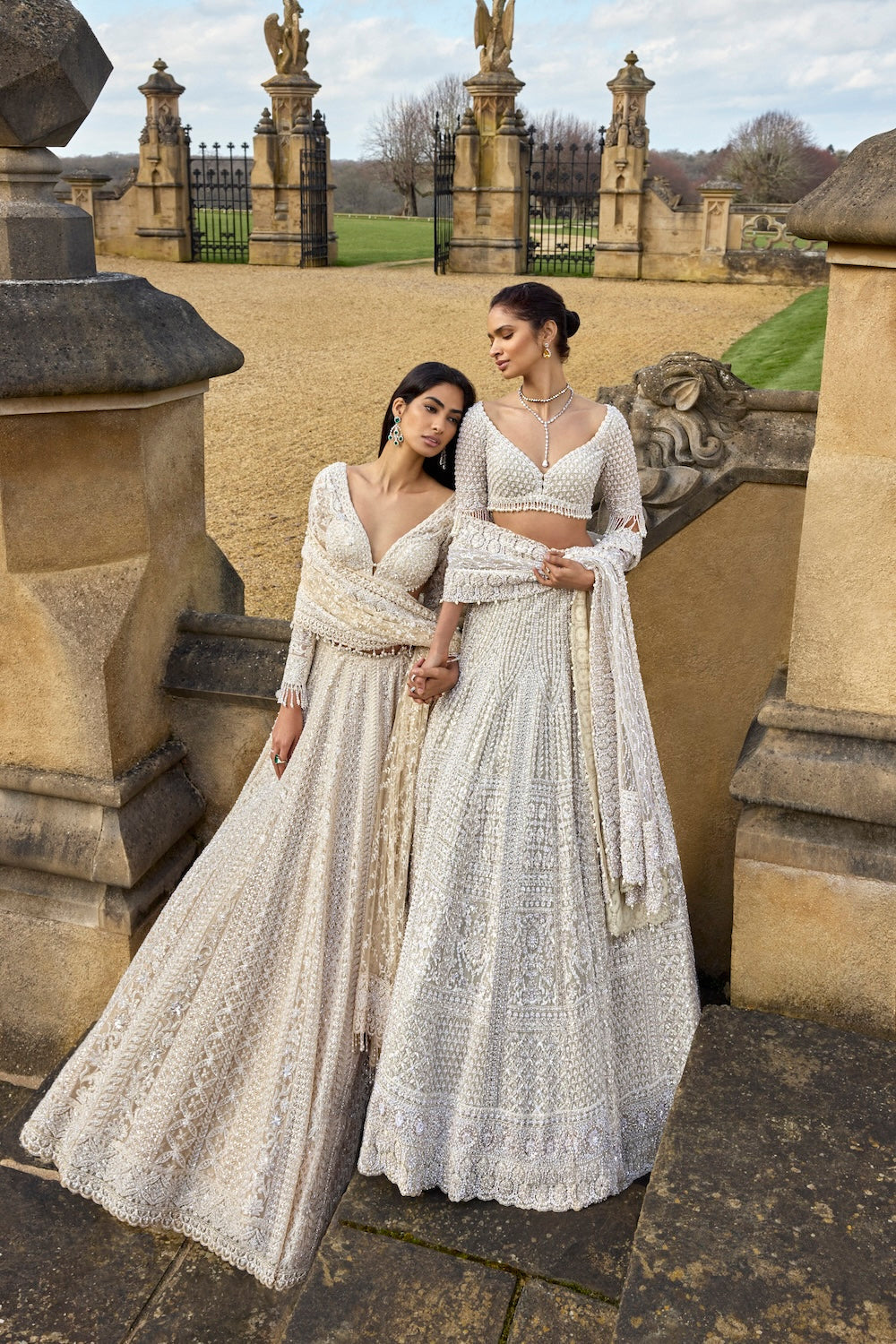 Seema Gujral - Nude Pearl Lehenga Set