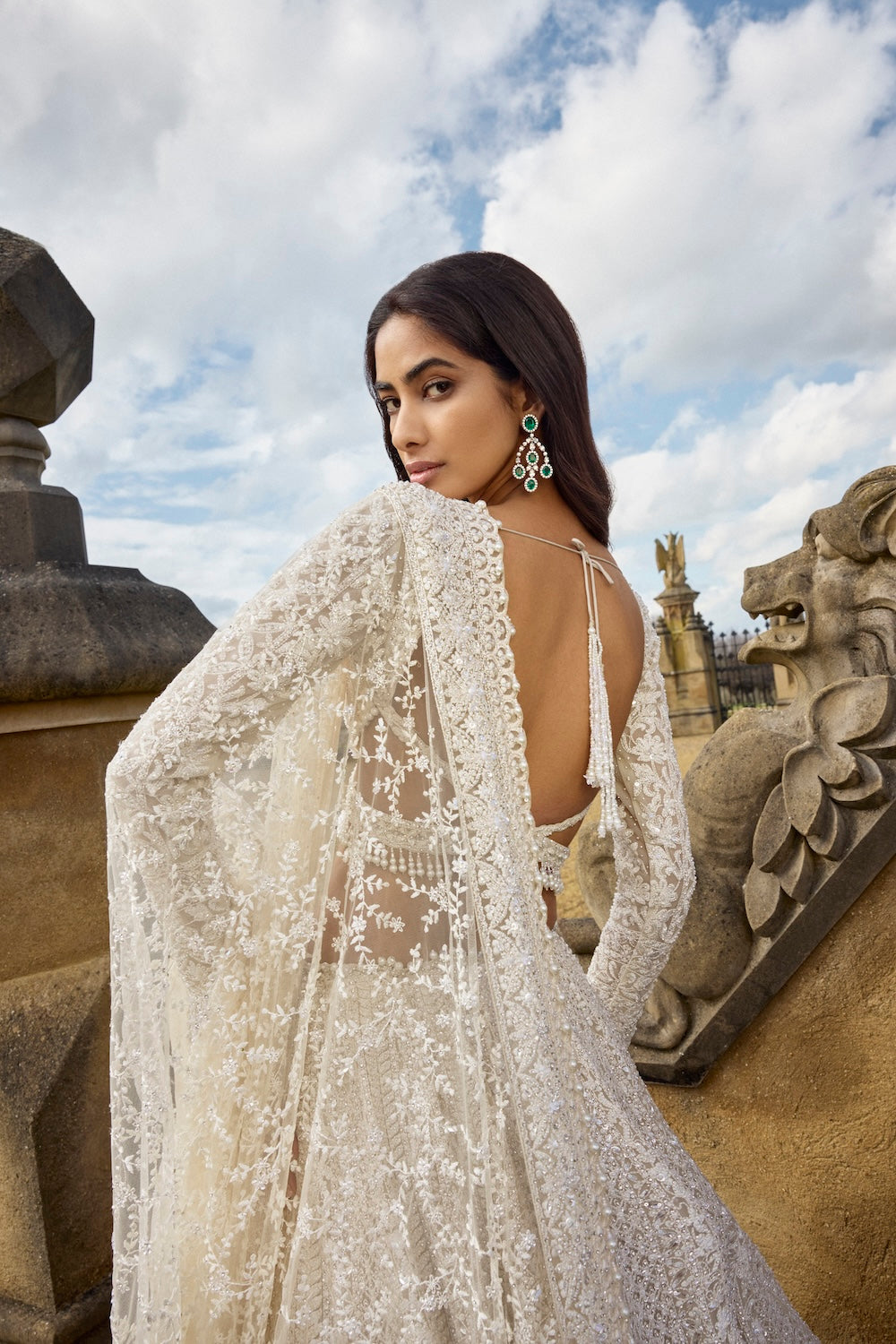 Seema Gujral - Ivory Pearl Lehenga Set