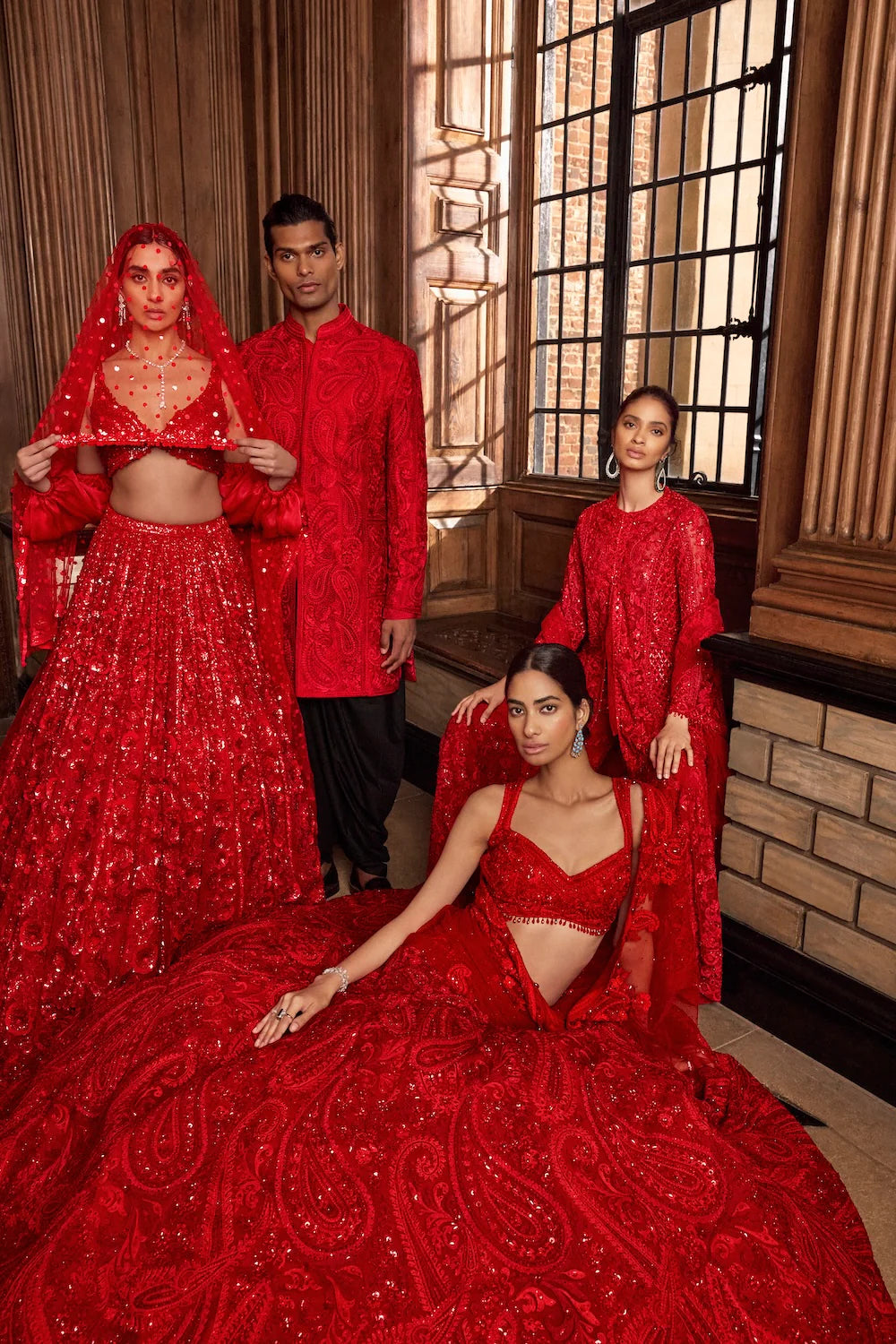 Seema Gujral - Red Thread Work Sherwani Set
