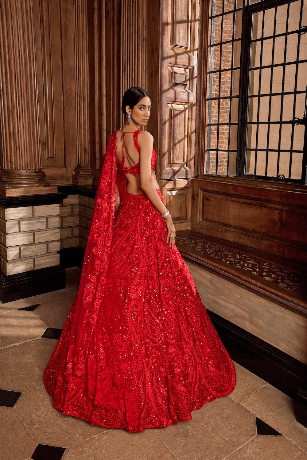 Seema Gujral - Red Paisley Lehenga Set