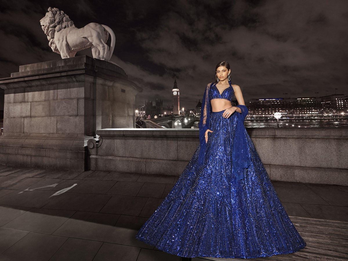 Seema Gujral - Navy Blue Sequin Lehenga Set