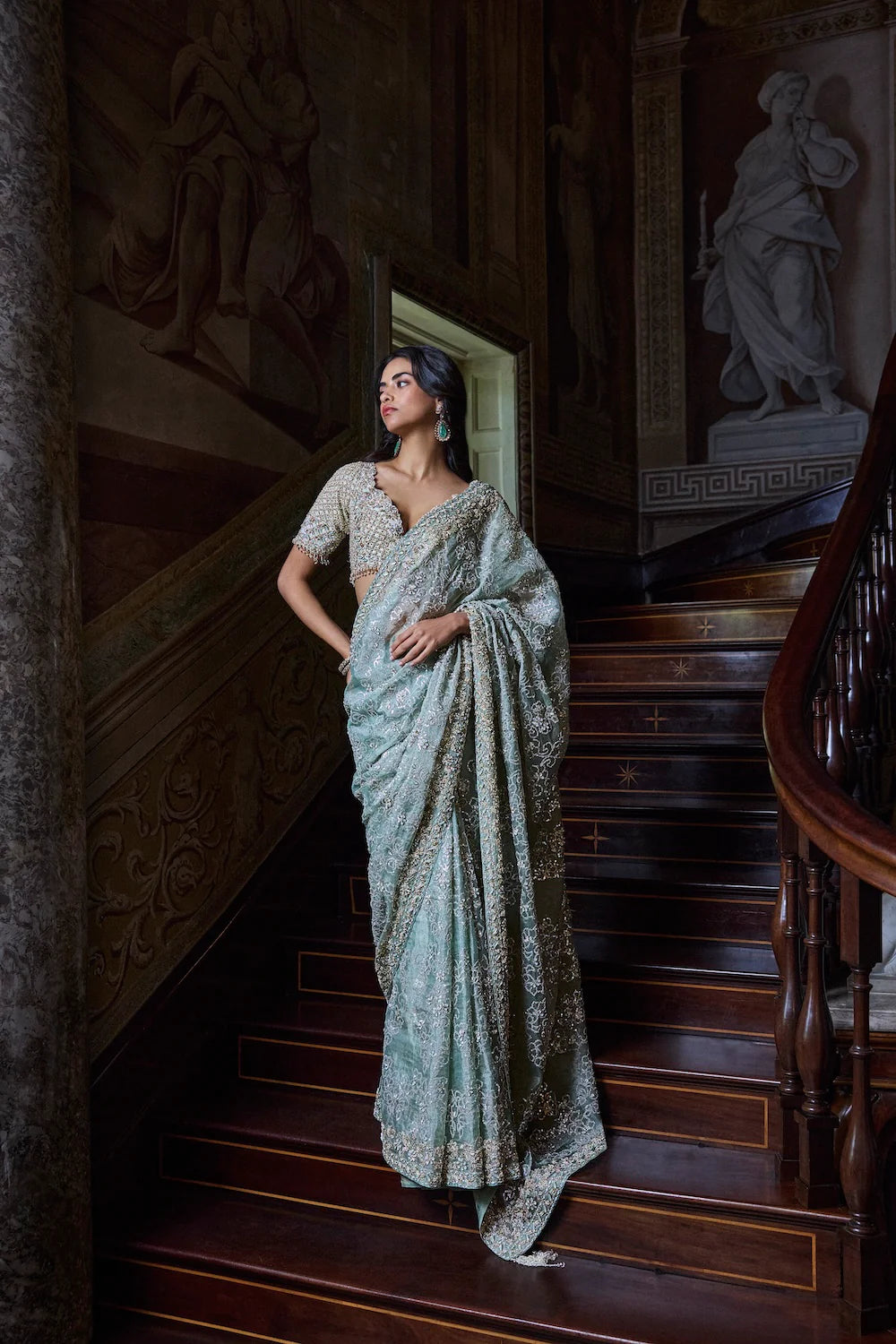 Seema Gujral - Ivory Sage Zardosi Saree