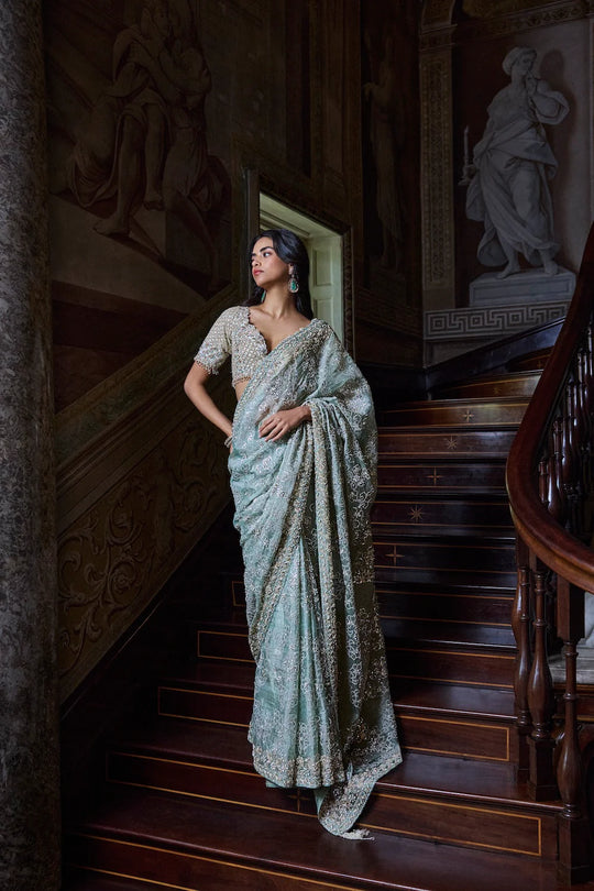 Seema Gujral - Ivory Sage Zardosi Saree