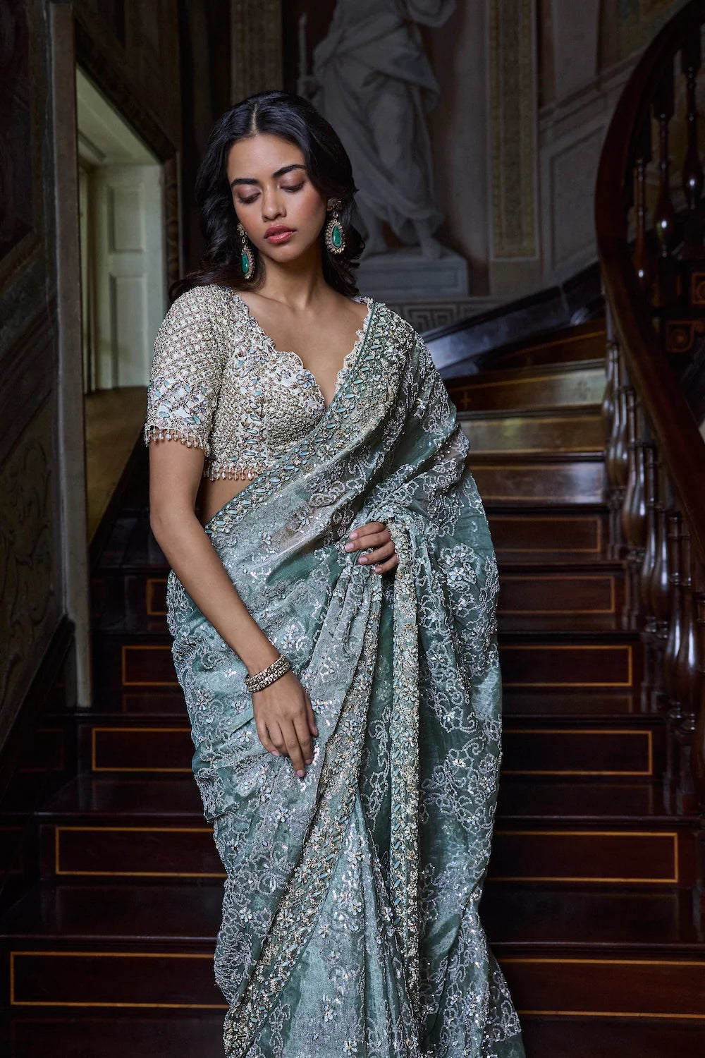 Seema Gujral - Ivory Sage Zardosi Saree