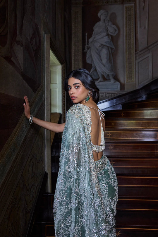 Seema Gujral - Ivory Sage Zardosi Saree
