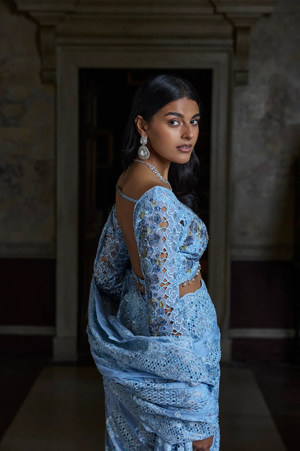 Seema Gujral - Powder Blue Thread Work Saree