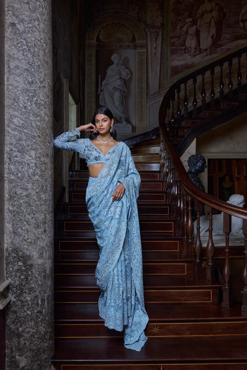 Seema Gujral - Powder Blue Thread Work Saree
