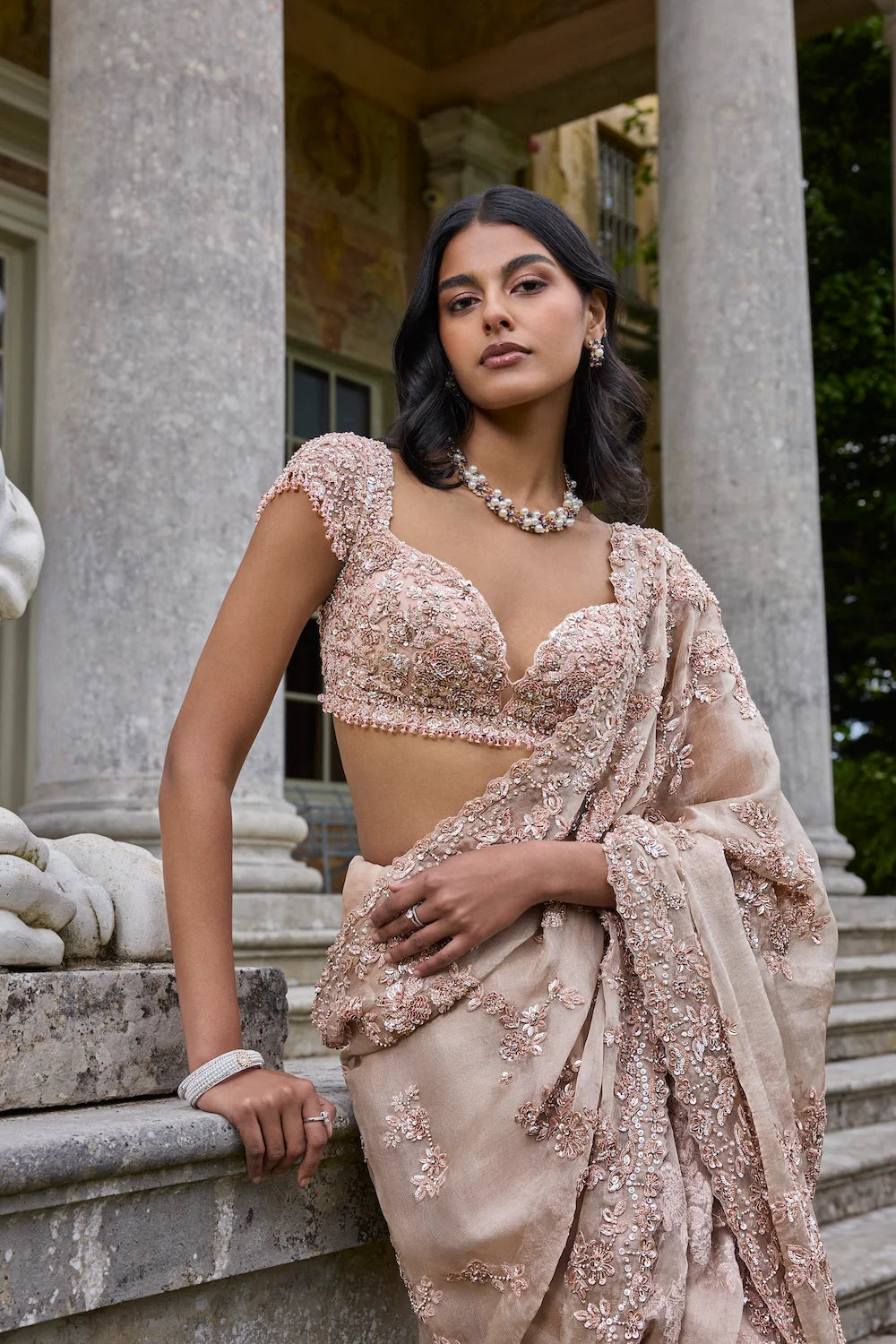 Seema Gujral - Rose Gold Sequin Saree