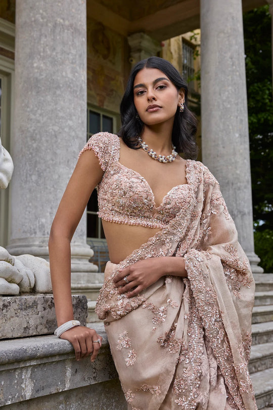 Seema Gujral - Rose Gold Sequin Saree