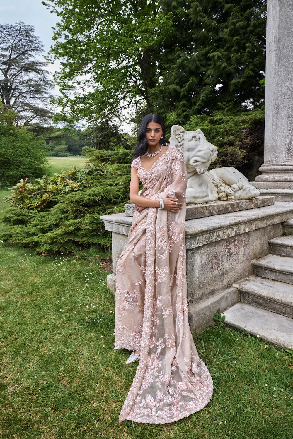 Seema Gujral - Rose Gold Sequin Saree