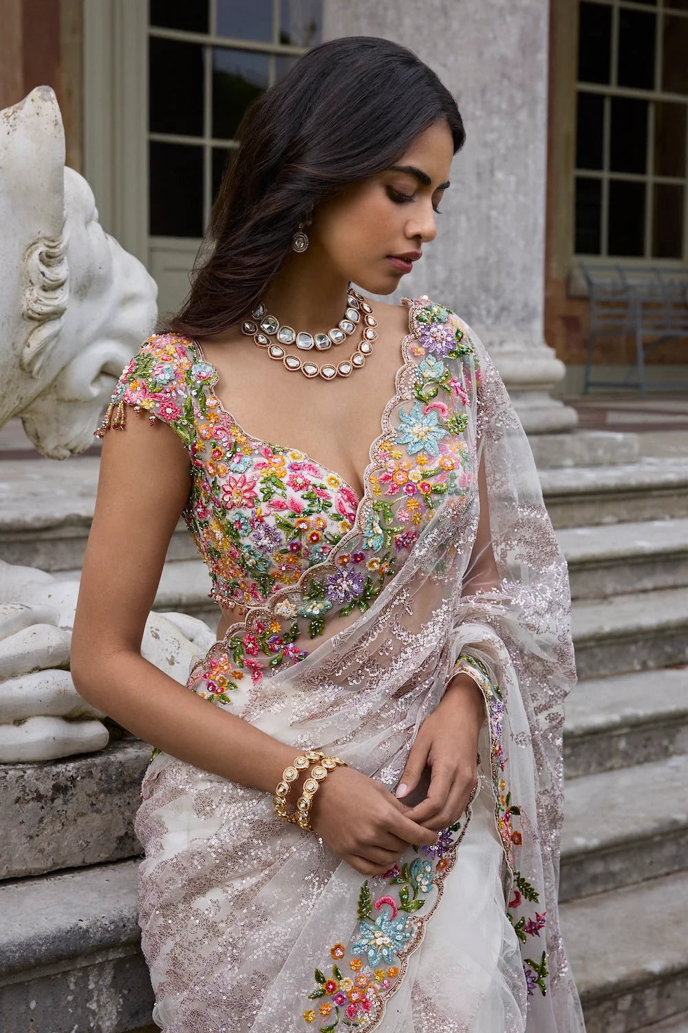 Seema Gujral - Nude Multi - Coloured Saree