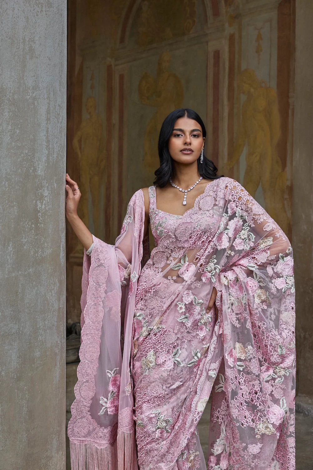 Seema Gujral - Dusty Pink Thread Work Saree