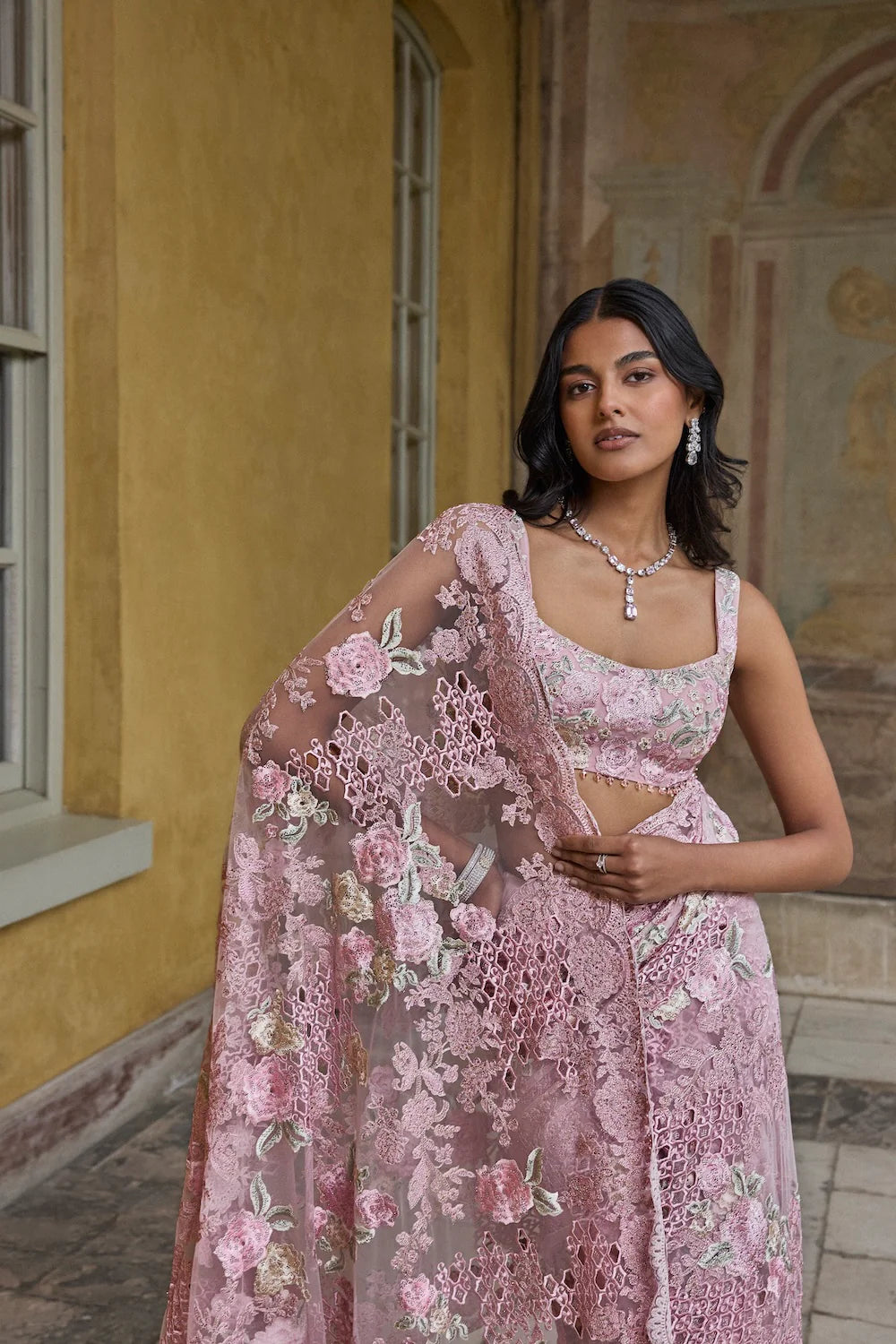 Seema Gujral - Dusty Pink Thread Work Saree
