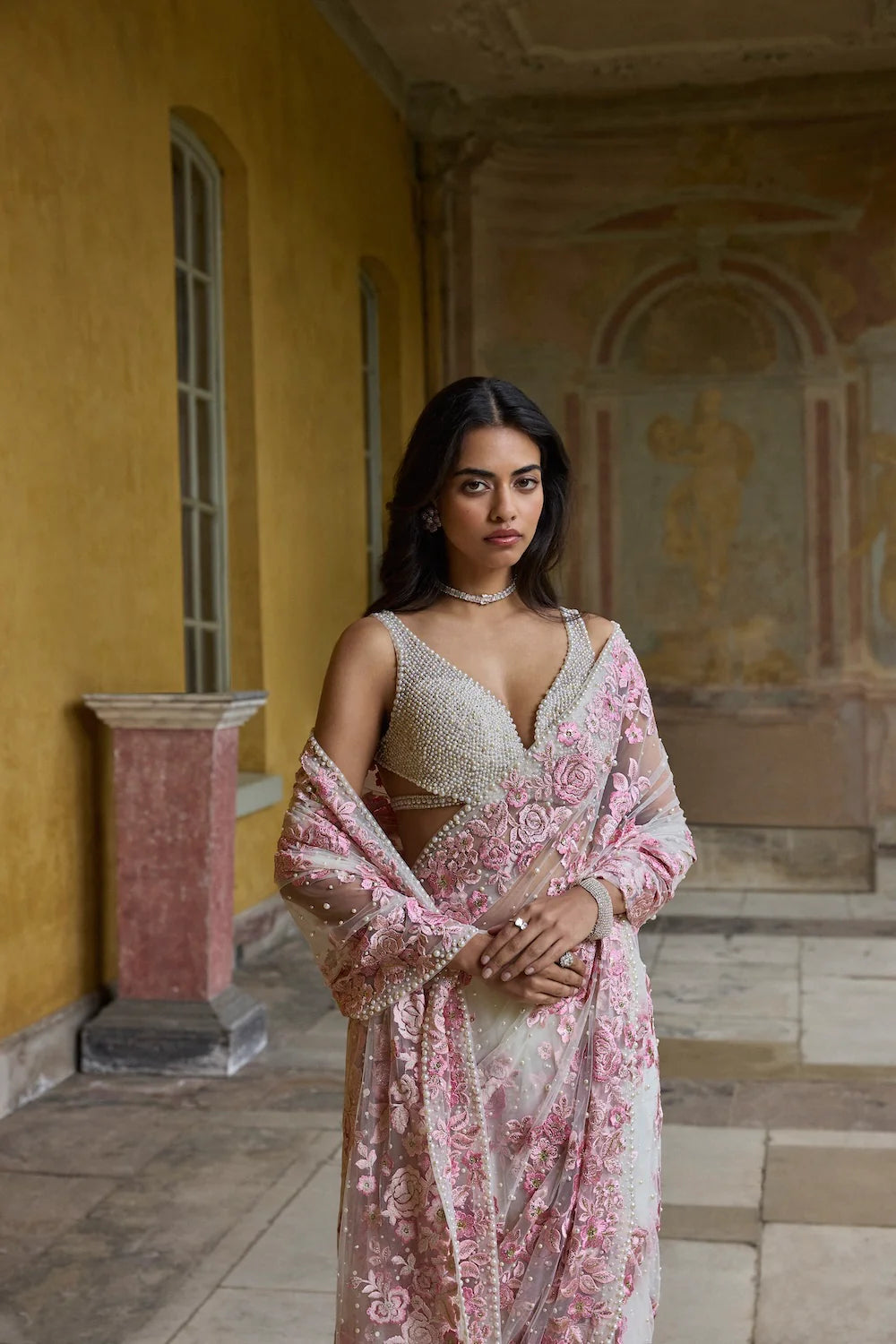 Seema Gujral - Pastel Pink Thread Work Saree