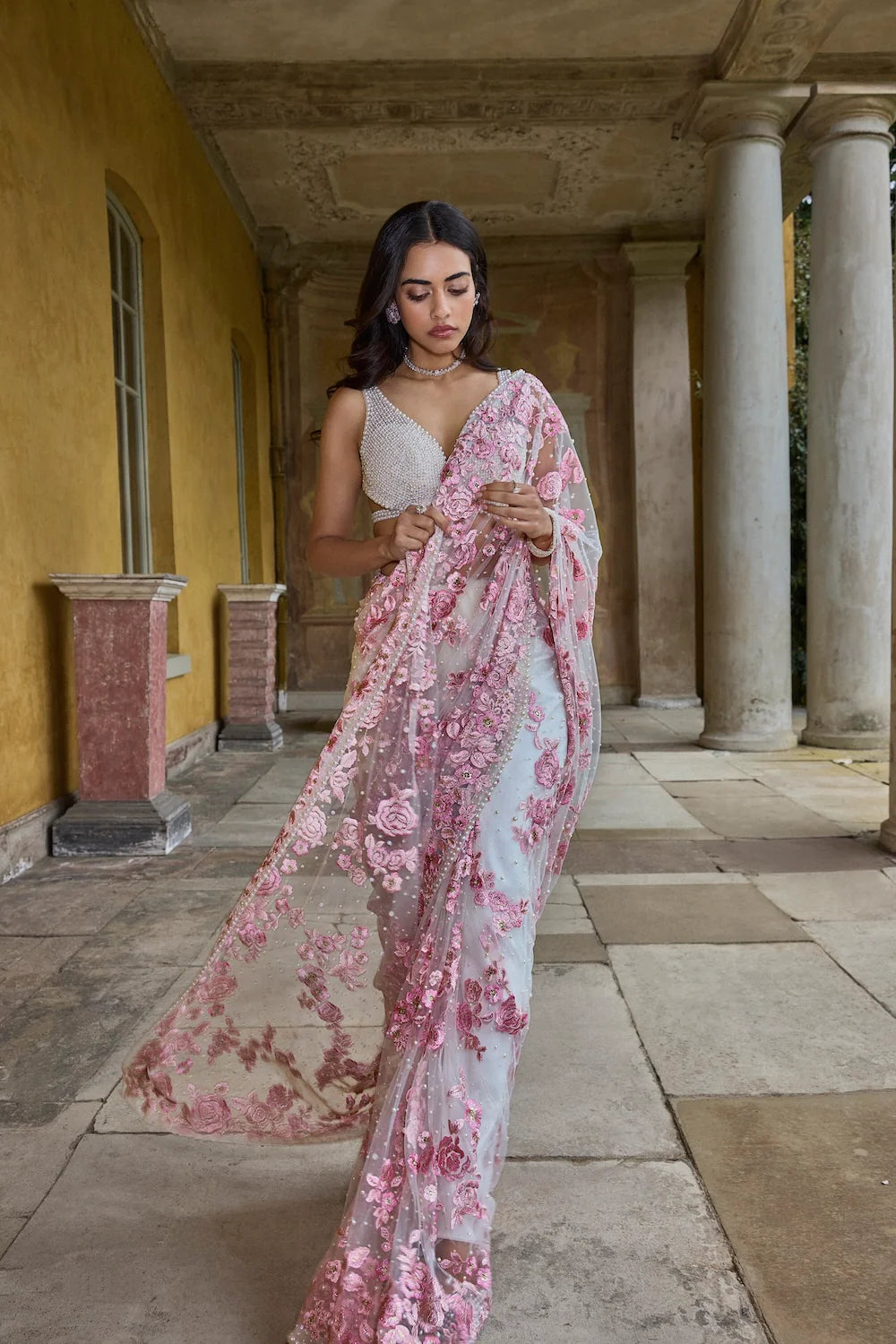 Seema Gujral - Pastel Pink Thread Work Saree