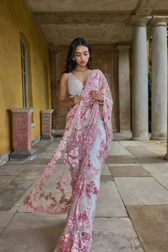 Seema Gujral - Pastel Pink Thread Work Saree