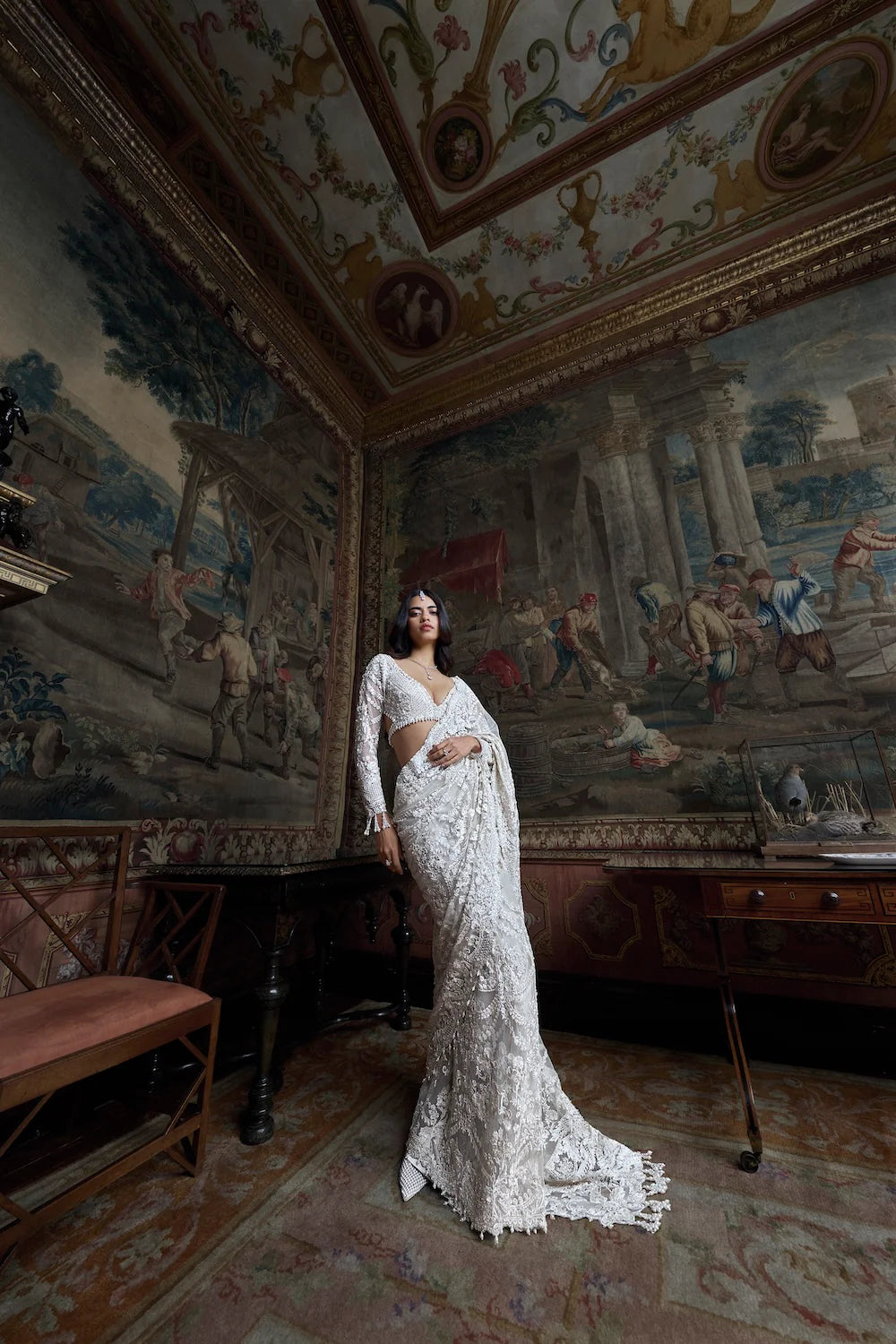 Seema Gujral - Ivory Pearl Sequin Saree