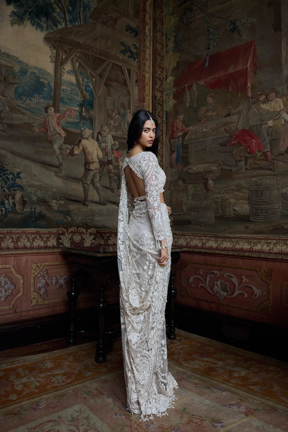 Seema Gujral - Ivory Pearl Sequin Saree