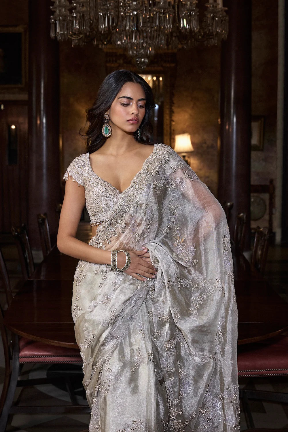 Seema Gujral - Champagne Zardosi Saree