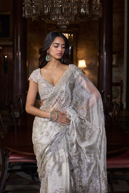 Seema Gujral - Champagne Zardosi Saree