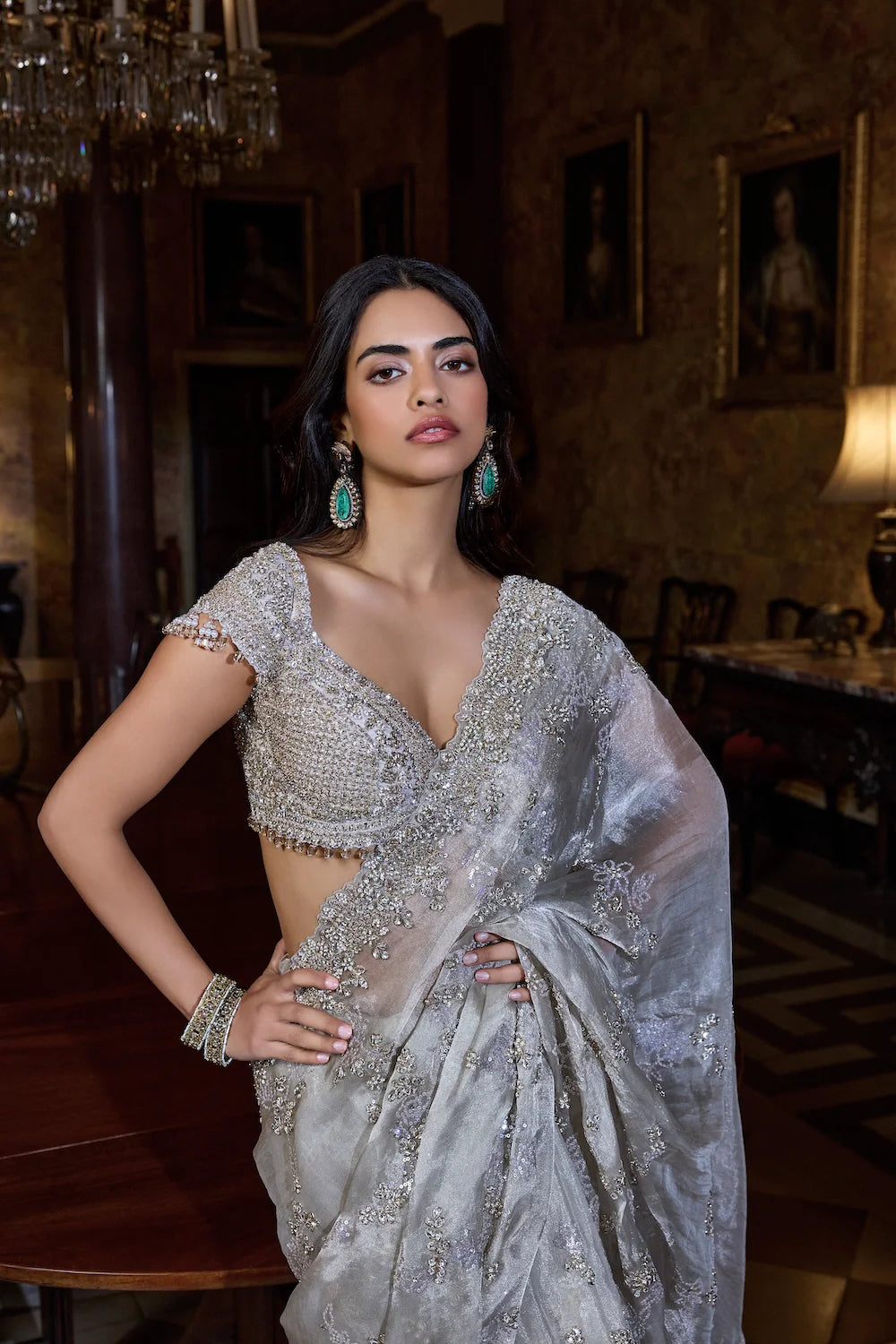 Seema Gujral - Champagne Zardosi Saree