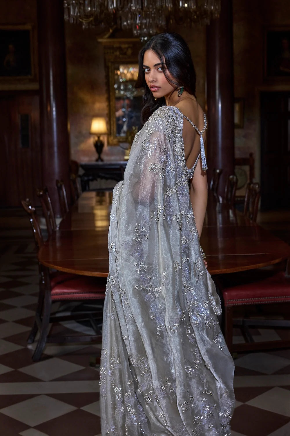 Seema Gujral - Champagne Zardosi Saree