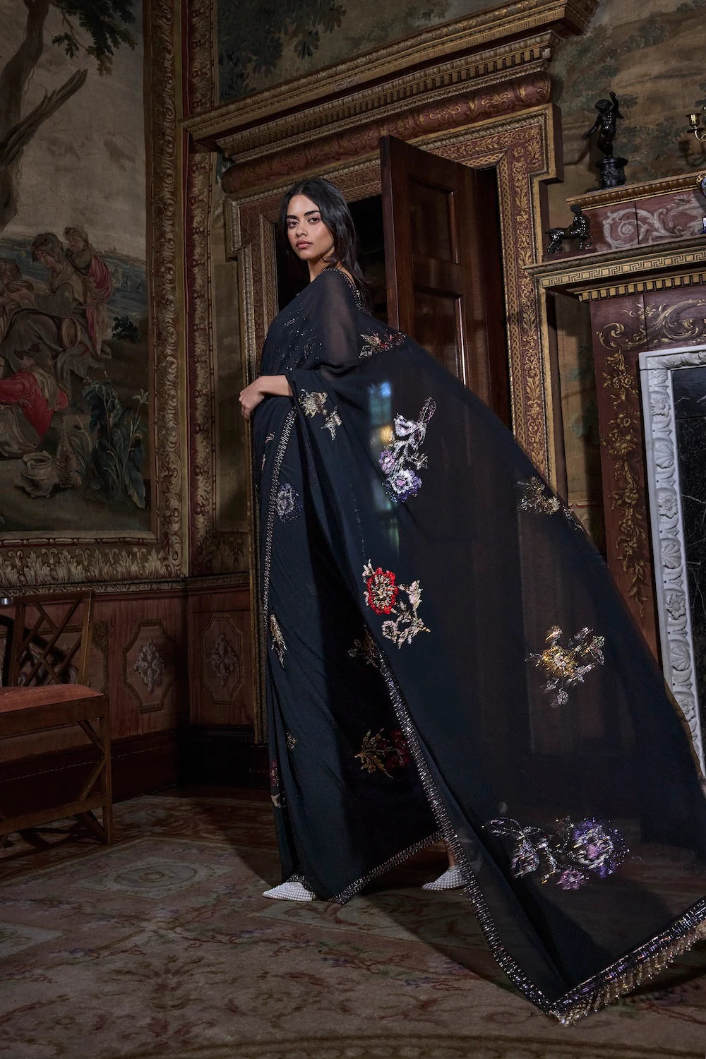 Seema Gujral - Black Crystal Georgette Saree