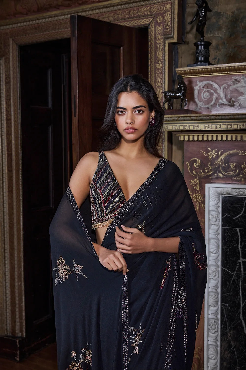 Seema Gujral - Black Crystal Georgette Saree