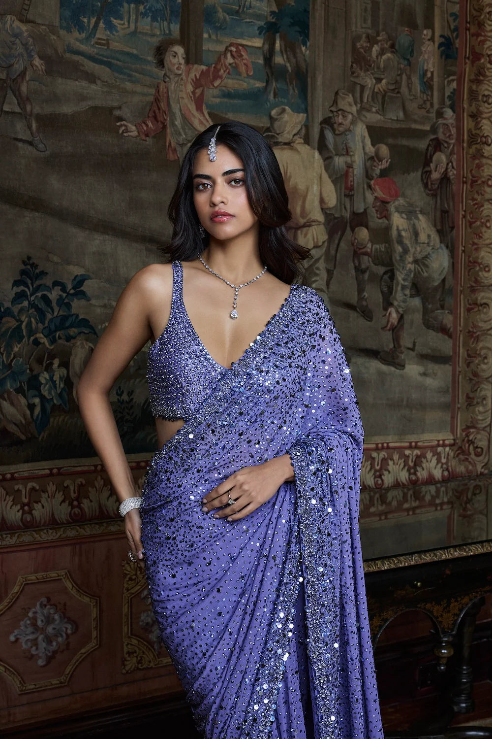 Seema Gujral - Mauve Sequin Saree