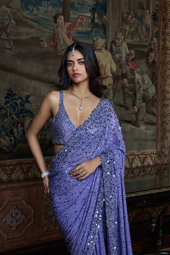 Seema Gujral - Mauve Sequin Saree