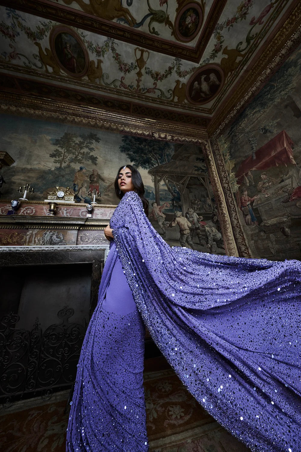 Seema Gujral - Mauve Sequin Saree
