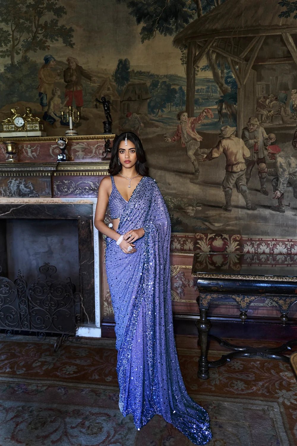Seema Gujral - Mauve Sequin Saree