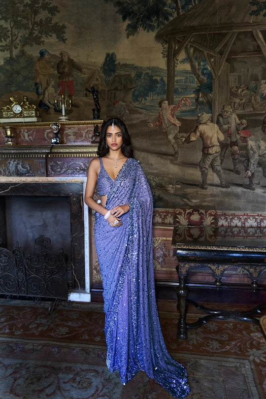 Seema Gujral - Mauve Sequin Saree