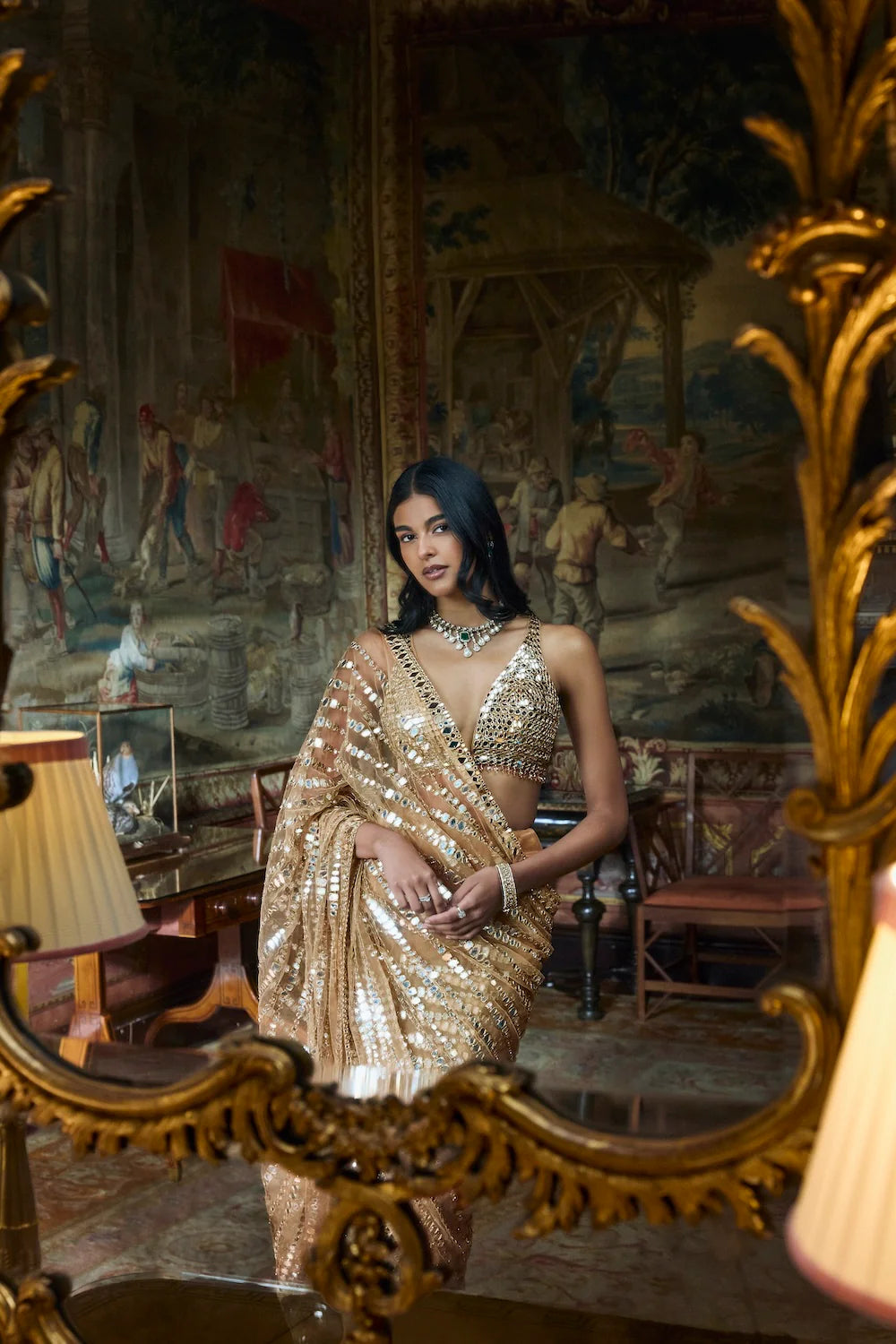 Seema Gujral - Gold Mirror Work Saree