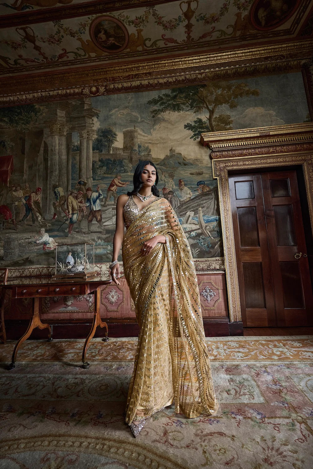 Seema Gujral - Gold Mirror Work Saree