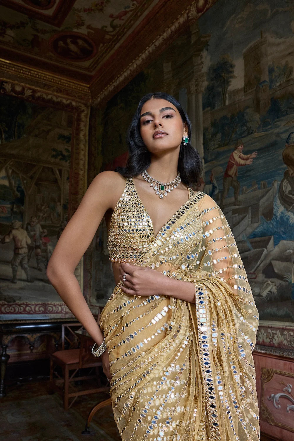 Seema Gujral - Gold Mirror Work Saree