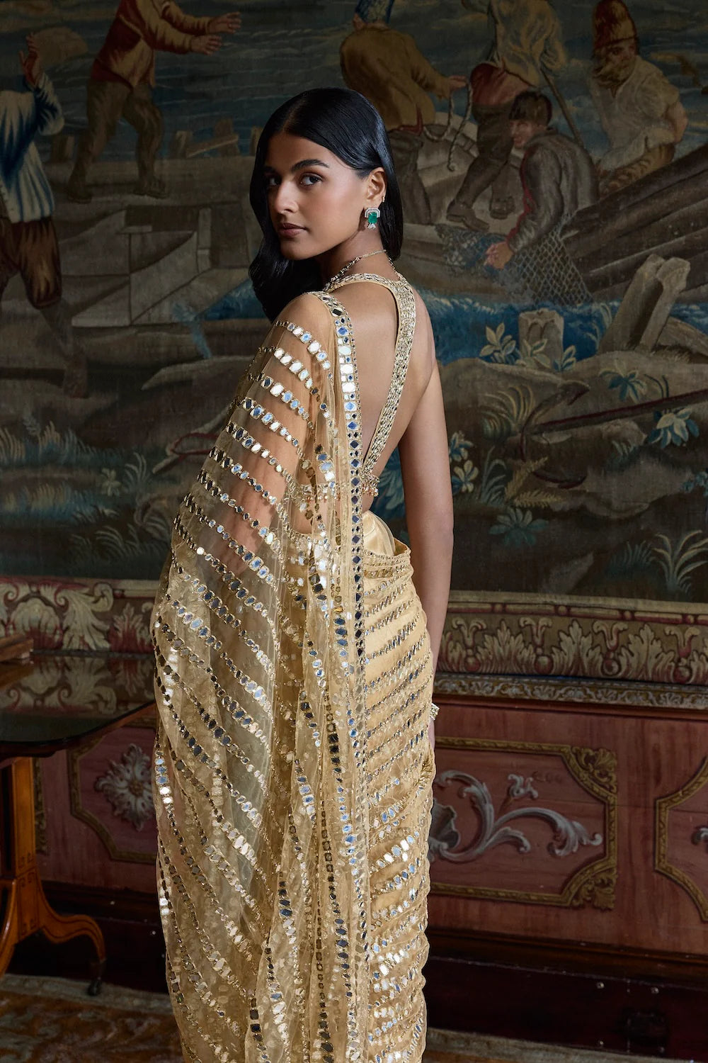 Seema Gujral - Gold Mirror Work Saree