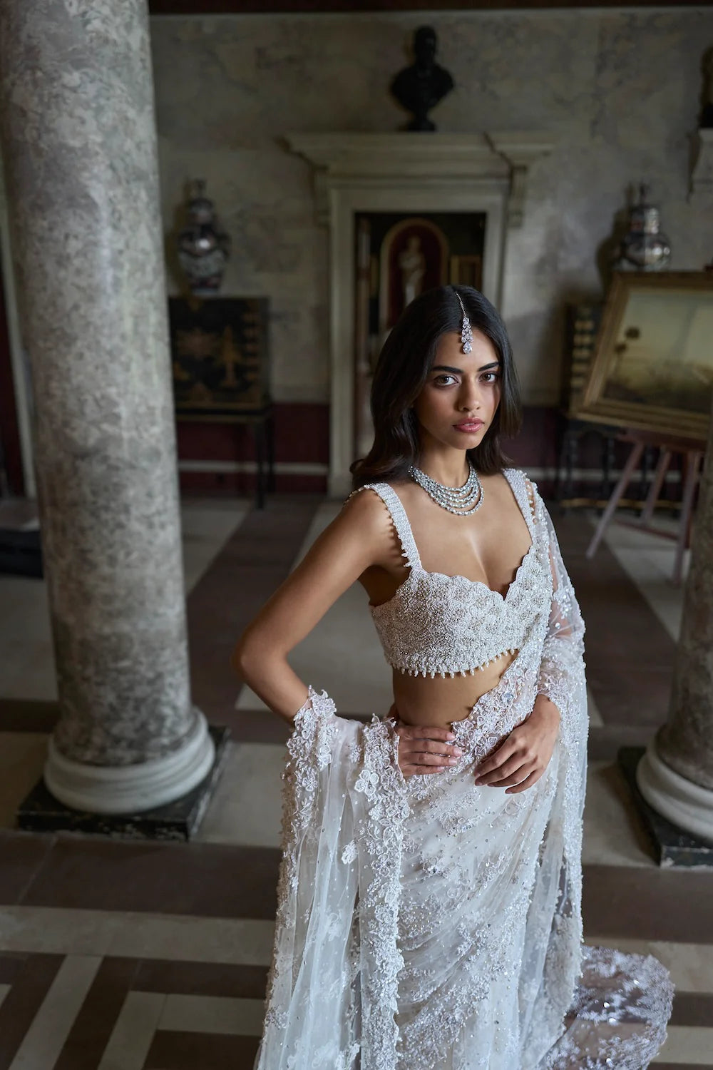 Seema Gujral - Ivory Three-Dimensional Saree